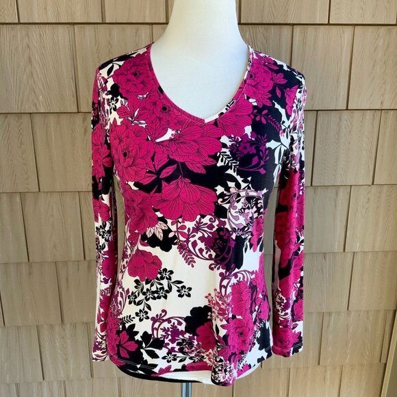 CROFT AND BARROW LADIES MULTI COLORED LS FLORAL TSHIRT TEE TOP SIZE S - Picture 1 of 10